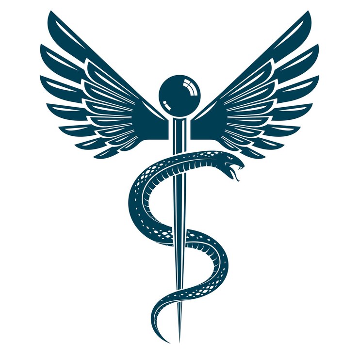 Vector símbolo de caduceo hecho con alas de pájaro y serpientes venenosas, ilustración vectorial conceptual de atención médica.