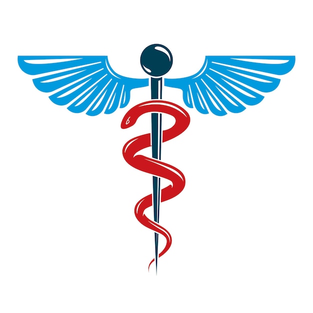 Vector símbolo de caduceo hecho con alas de pájaro y serpientes venenosas, ilustración vectorial conceptual de atención médica.