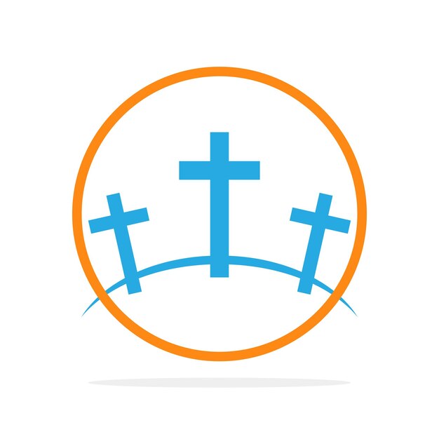Símbolo del Calvario en el círculo. Ilustración vectorial. Icono de color del Gólgota