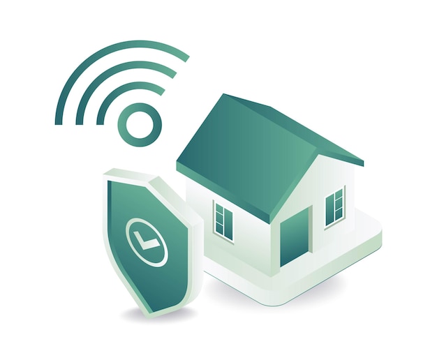 Símbolo de casa con seguridad de red wifi