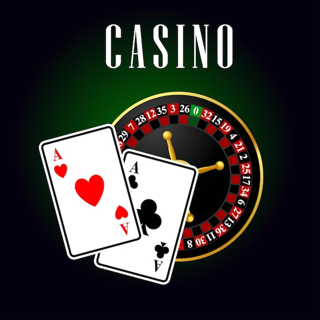 Vector símbolo de casino con cartas de as sobre la ruleta