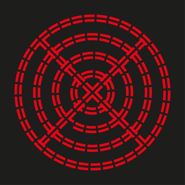 Símbolo del círculo objetivo Icono abstracto rojo Forma vectorial concéntrica Detalle de fondo negro