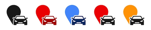 Símbolo de coche marcador simple Posición iconos de transporte Punto de ilustración gráfica aislado automóvil Icono de auto de ubicación en diseño vectorial