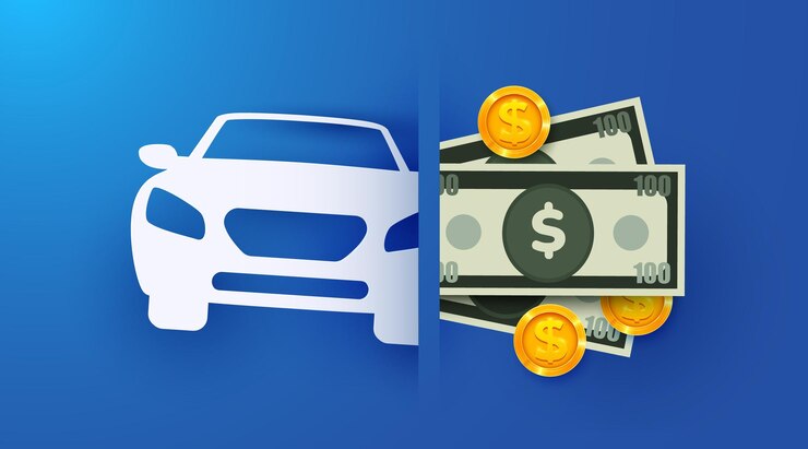Vector símbolo de coche de papel y concepto de dinero de alquilar o comprar un coche ilustración vectorial