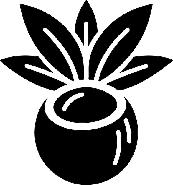 Símbolo de coco con icono de hoja silueta de color negro de vector mínimo simple