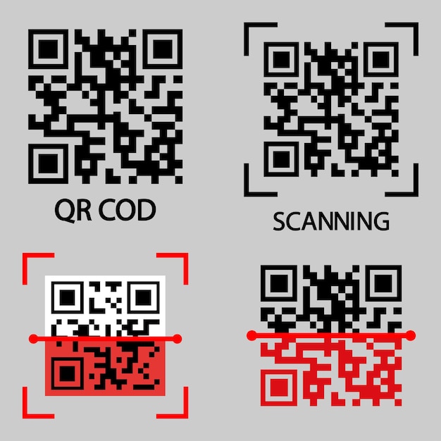 Símbolo de código QR. Compra de conjunto de iconos escaneando el código qr. Concepto de tecnología para pago instantáneo o método de pago tecnológico sin dinero. Vector