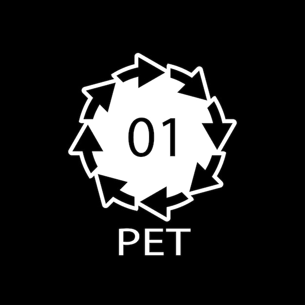 Símbolo de código de reciclaje de PET 01 Signo de polietileno de vector de reciclaje de plástico