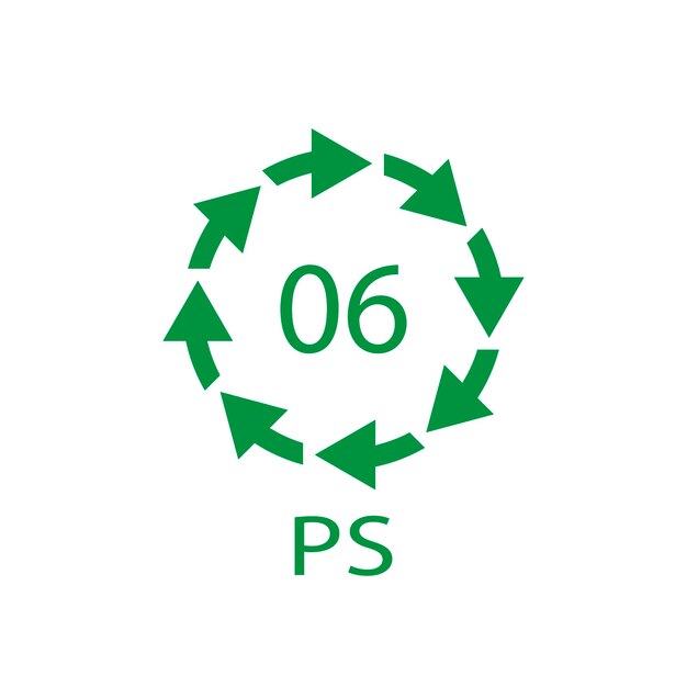 Símbolo de código de reciclaje PS 06 Signo de poliestireno de vector de reciclaje de plástico