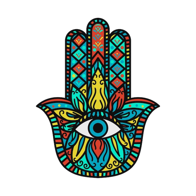 Símbolo coloreado del amuleto de la tradición de la mano de Hamsa Fátima