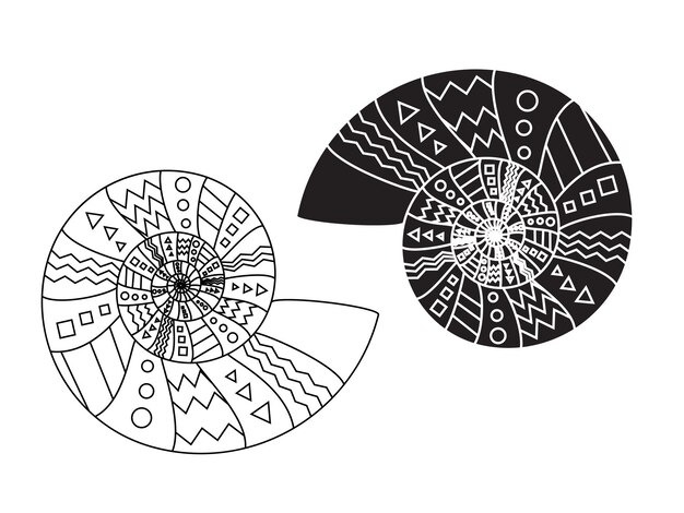 Símbolo de concha en espiral Contorno de línea e ilustración de estilo glifo