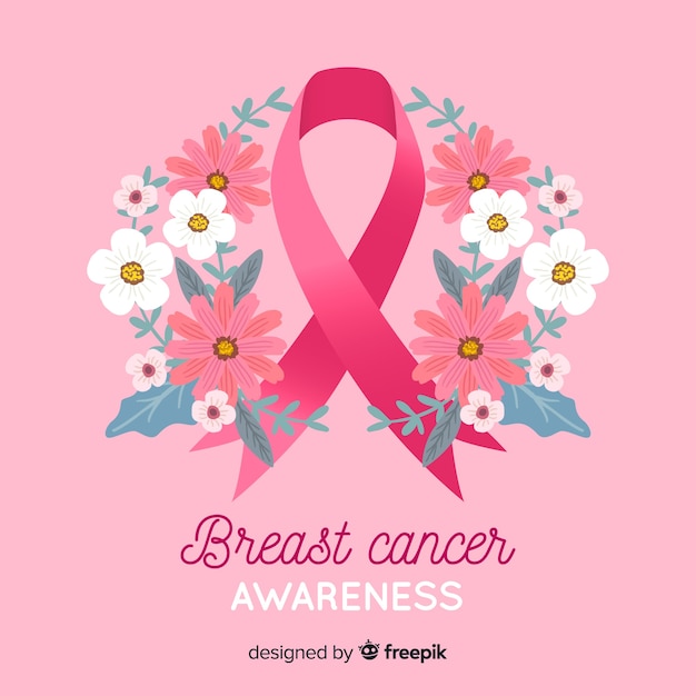 Vector símbolo de conciencia de cáncer de mama con corona de flores