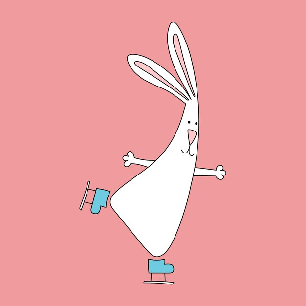 Símbolo de conejo de 2023. Conejo en patines. Plantilla de calendario.
