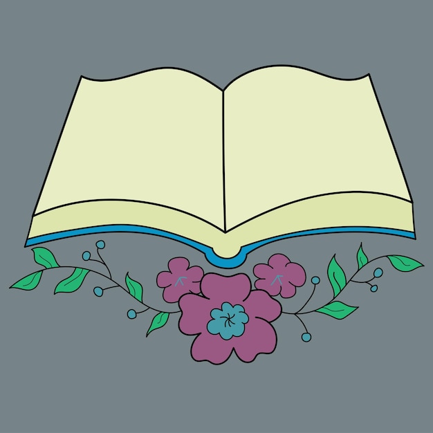 Símbolo del conocimiento Libro con hojas verdes y flores Vector EPS10 elementos no transparentes sin gradiente