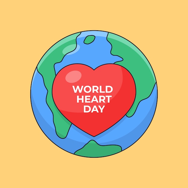 Vector símbolo del corazón con fondo de tierra para la ilustración de esquema de celebración de cartel del día mundial del corazón