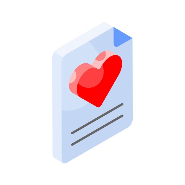 Símbolo de corazón en la página que representa el concepto plano icono de carta de amor comunicación romántica