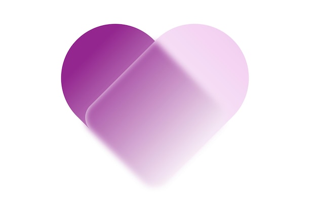 Símbolo de corazón transparente púrpura en estilo de morfismo de vidrio