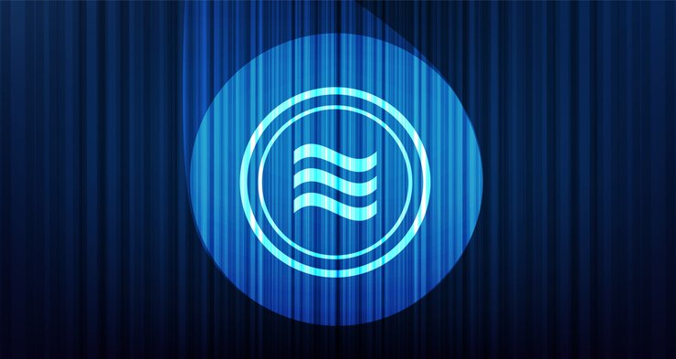 Vector símbolo de criptomoneda libra sobre fondo de cortina azul