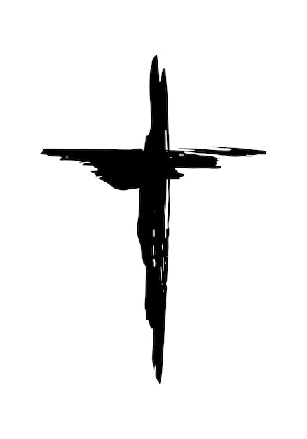 Vector símbolo de la cruz cristiana dibujado a mano pintado a mano con pincel de tinta ilustración vectorial