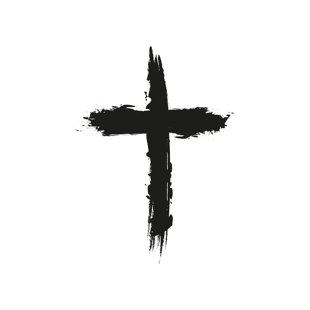 Símbolo de cruz cristiana dibujado a mano pintado a mano con pincel de tinta