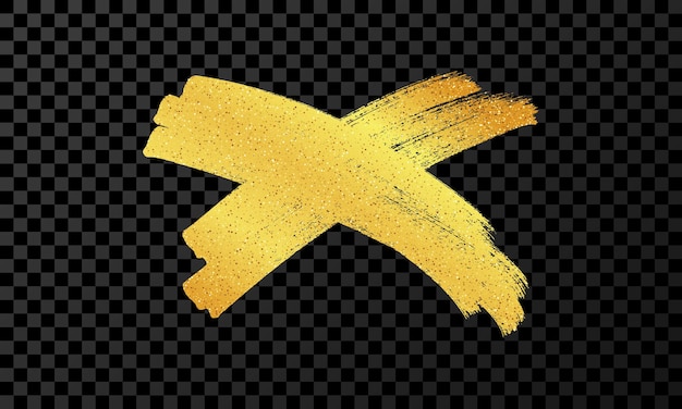 Símbolo de cruz de pincel dibujado a mano Símbolo de cruz de boceto dorado sobre fondo transparente oscuro Ilustración vectorial