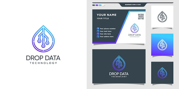 Símbolo de datos de gota en estilo de arte lineal para tecnología. Conjunto de diseño de logotipo y tarjeta de visita.