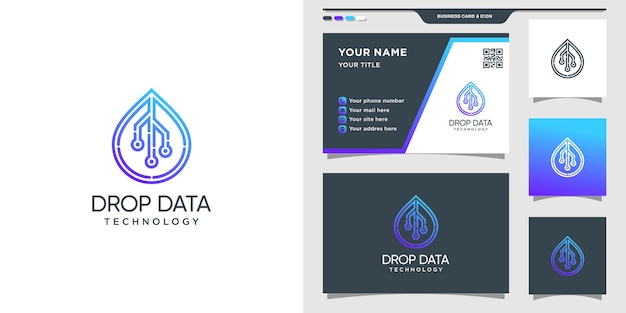 Símbolo de datos de gota en estilo de arte lineal para tecnología. conjunto de diseño de logotipo y tarjeta de visita.