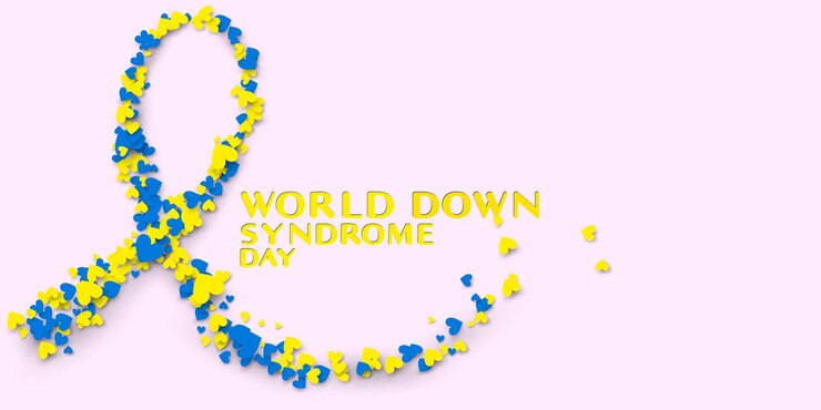 Vector símbolo del día mundial del síndrome de down con forma de cinta y pieza de corazón