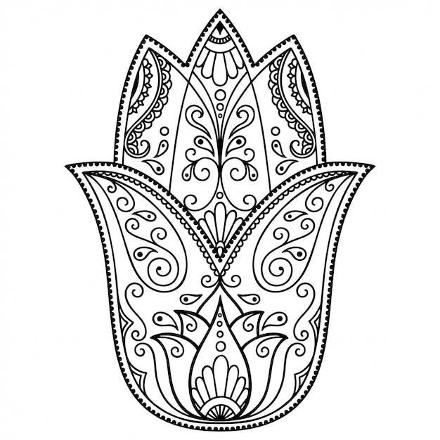 Símbolo dibujado a mano de hamsa con flor. patrón decorativo en estilo oriental para decoración de interiores y dibujos de henna. el antiguo signo de 