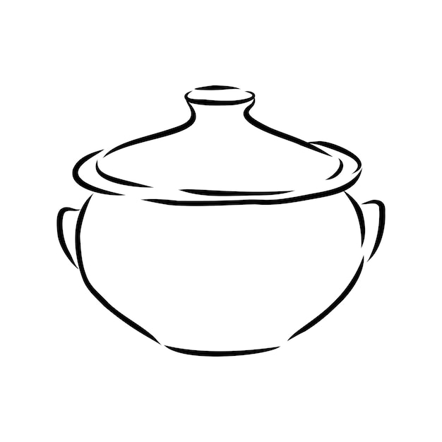 Símbolo de dibujo de cazo dibujado a mano. Elemento de olla de vector en estilo de moda.