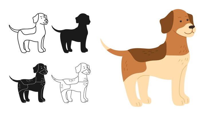 Vector símbolo de dibujos animados de perro o ilustración de silueta de perro sencillo dibujo lineal de icono de arte vectorial