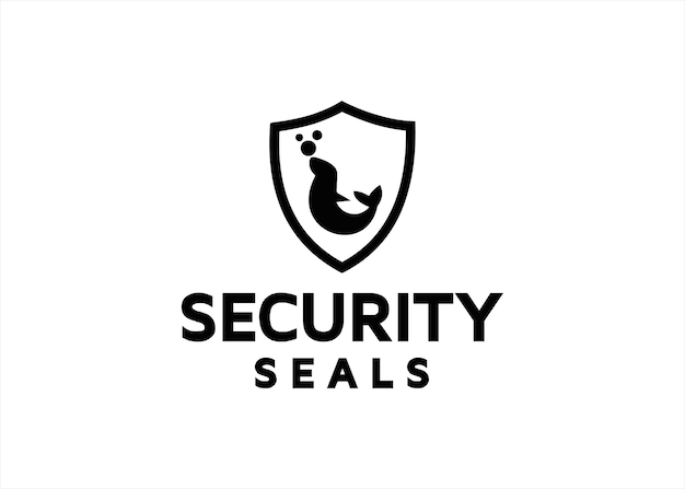 Símbolo de diseño de logotipo de tecnología de datos de seguridad de animales de leones marinos