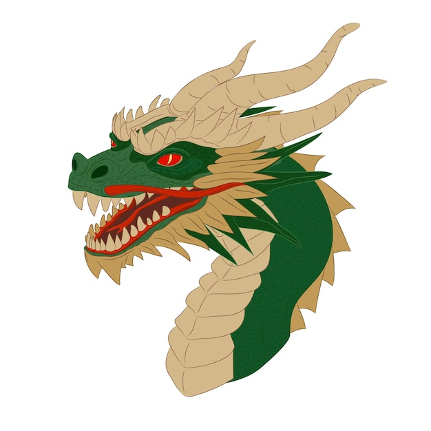 Símbolo del dragón de madera verde de 2024 Ilustración vectorial de una cabeza de dragón de madeira verde con un cuello