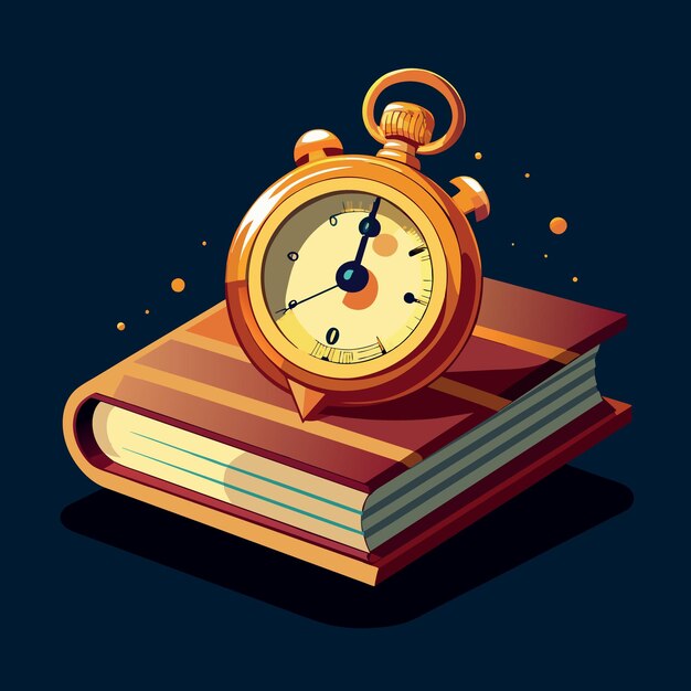 Vector símbolo de ejecución de tiempo o concepto de fecha límite de negocios cerrado reloj de bolsillo vintage en libro con oro