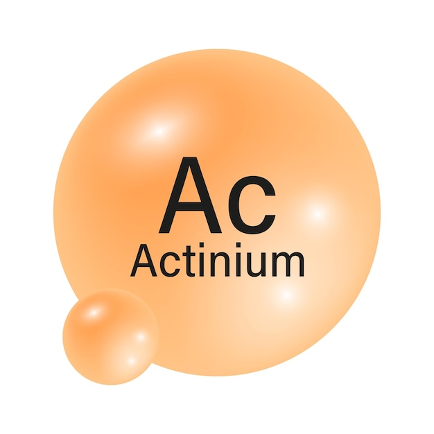 Símbolo del elemento actinio Esfera de gradiente naranja Vector de ícono químico Detalle de la tabla periódica