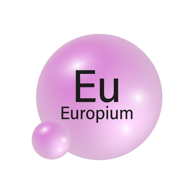 Símbolo del elemento europio Esferas rosadas brillantes Icono del elemento químico Ilustración vectorial