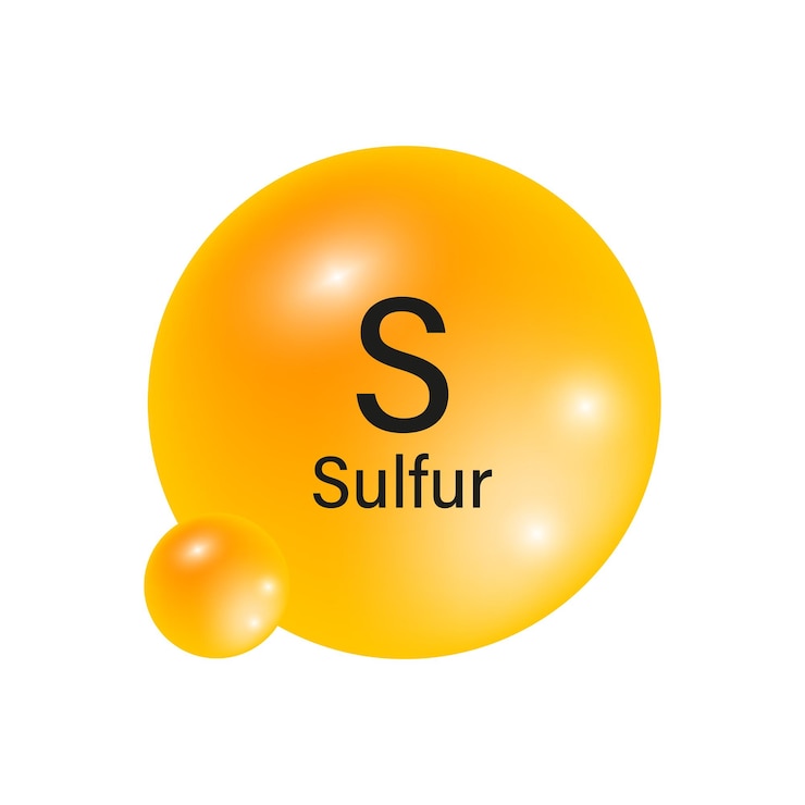 Vector símbolo del elemento químico icono del átomo de azufre gradiente amarillo y naranja ilustración vectorial