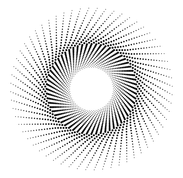 Símbolo de elementos de diseño Icono editable Patrón de puntos hexagonales de semitonos sobre fondo blanco Marco de ilustración vectorial eps 10 con puntos negros aleatorios Icono de borde redondo usando textura de puntos circulares de semitonos