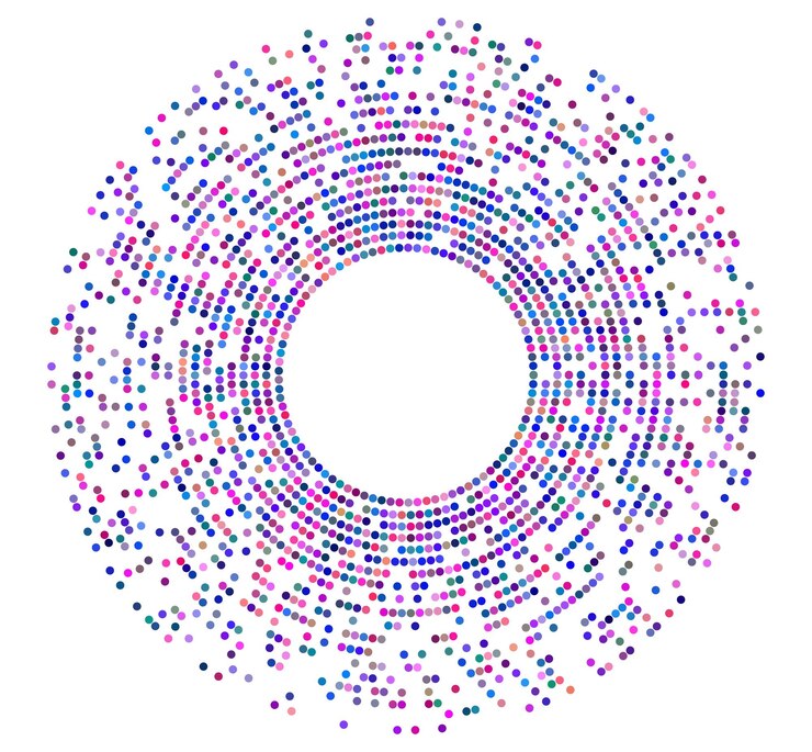 Vector símbolo de elementos de diseño modelo de círculo de medio tono de color editable en fondo blanco ilustración vectorial eps 10 marco con gradiente aleatorio de arco iris frontera redonda icono utilizando puntos de círculo medio tono