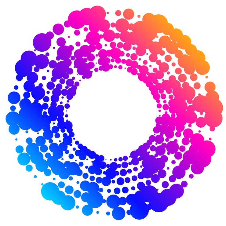 Vector símbolo de elementos de diseño patrón de círculo de punto de marco de semitono de color editable sobre fondo blanco marco de ilustración vectorial eps 10 con puntos negros aleatorios icono de borde redondo usando texto de puntos de círculo de semitono