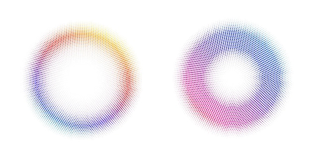 Símbolo de elementos de diseño Remolino de patrón de círculo de punto de marco de semitono de color editable sobre fondo blanco Marco de ilustración vectorial eps 10 con puntos negros aleatorios Icono de borde redondo usando puntos de círculo de semitono