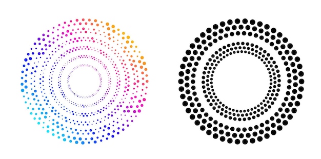 Símbolo de elementos de diseño Remolino de patrón de círculo de punto de marco de semitono de color editable sobre fondo blanco Marco de ilustración vectorial eps 10 con puntos negros aleatorios Icono de borde redondo usando puntos de círculo de semitono
