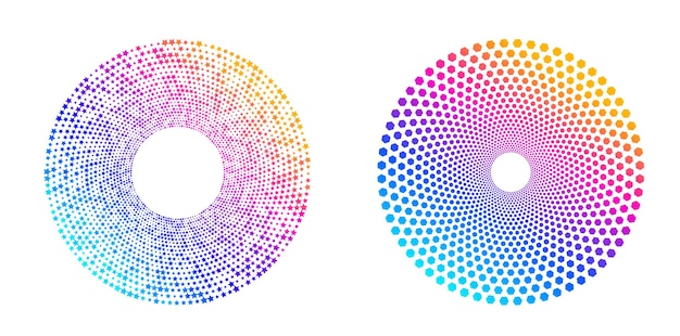 Símbolo de elementos de diseño Remolino de patrón de círculo de punto de marco de semitono de color editable sobre fondo blanco Marco de ilustración vectorial eps 10 con puntos negros aleatorios Icono de borde redondo usando puntos de círculo de semitono
