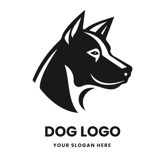 Símbolo del emblema del patrón vectorial del logotipo del perro Diseño del icono de la cabeza aislado en un fondo blanco Ilustración moderna en blanco y negro Diseño de silueta minimalista simple para tatuaje de logotipo e impresión de camiseta