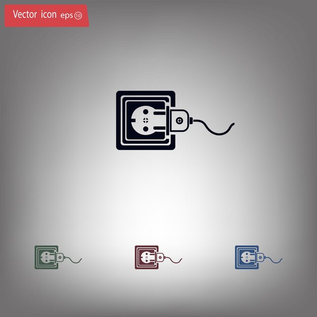 Símbolo de enchufe y enchufe eléctrico Ilustración vectorial en fondo gris Eps 10