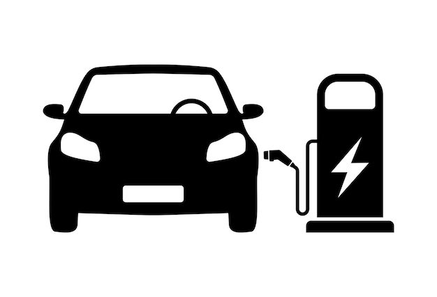 Símbolo de enchufe de icono de cargador de vehículos eléctricos ecológicos y punto de carga para automóviles híbridos