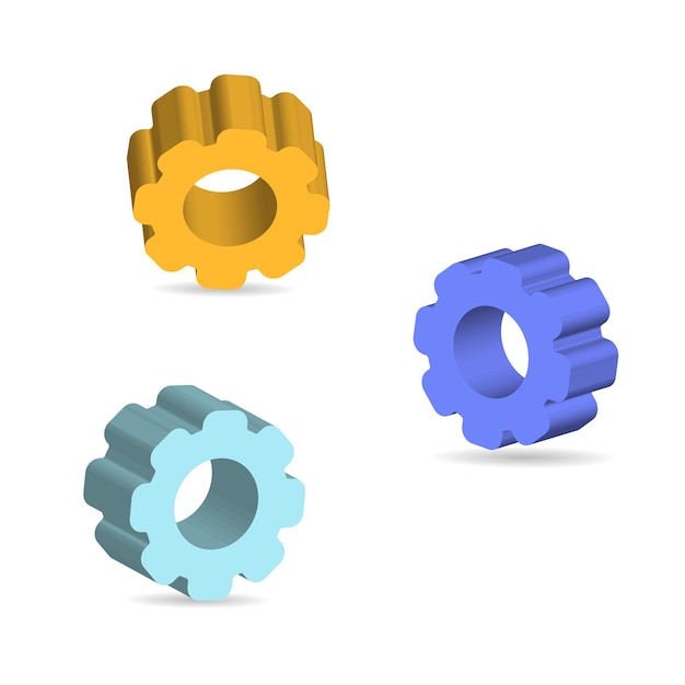 Símbolo de engranajes aislado sobre fondo blanco 3d ilustración vectorial