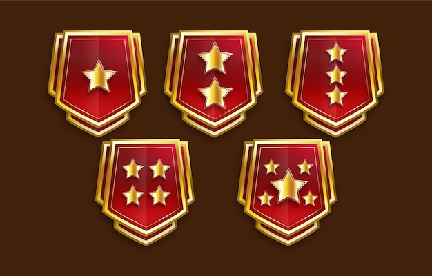 Símbolo de escudo dorado o diseño de insignia con nivel de estrella Colección