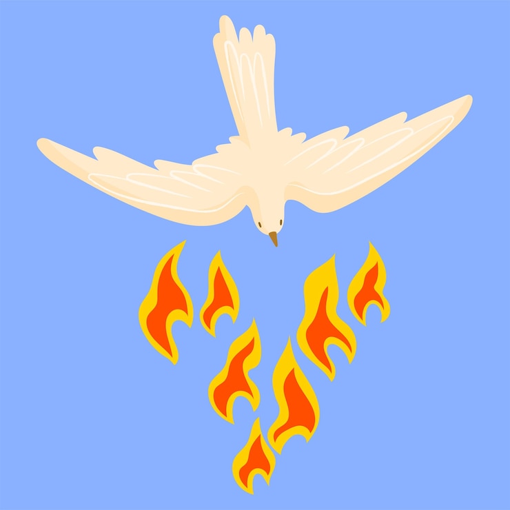 Vector símbolo del espíritu santo una paloma blanca con siete rayos de fuego que simboliza los dones séptuples
