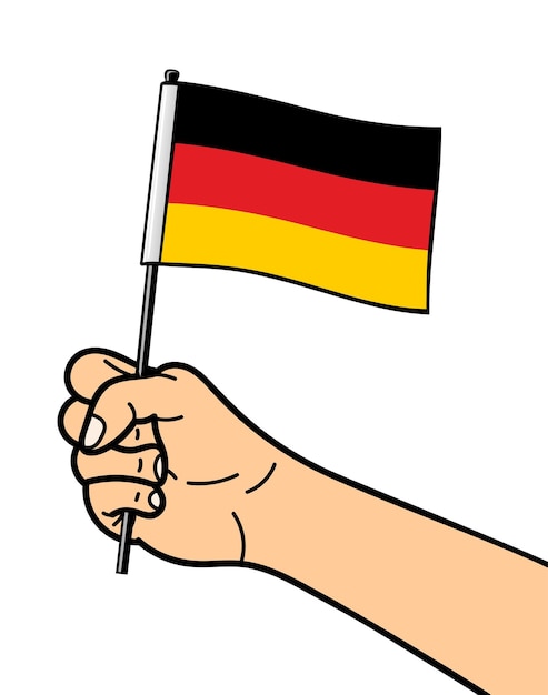 El símbolo del estado de la bandera de Alemania aislado en un fondo blanco Bandera nacional en la mano Vector