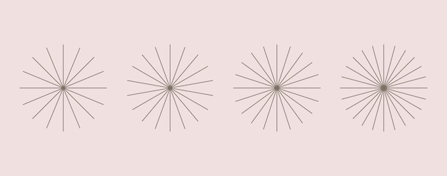 Símbolo de estallido de sol de rayos delgados redondos radiales Formas geométricas abstractas del logotipo estrellas rayas vectoriales de estallidos de estrellas